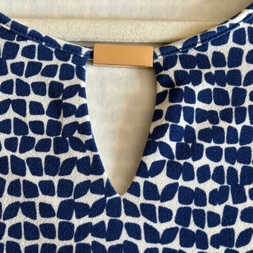 Ann Taylor Blue & White Print Sleeveless Dress Matching Belt Size 4 Lined